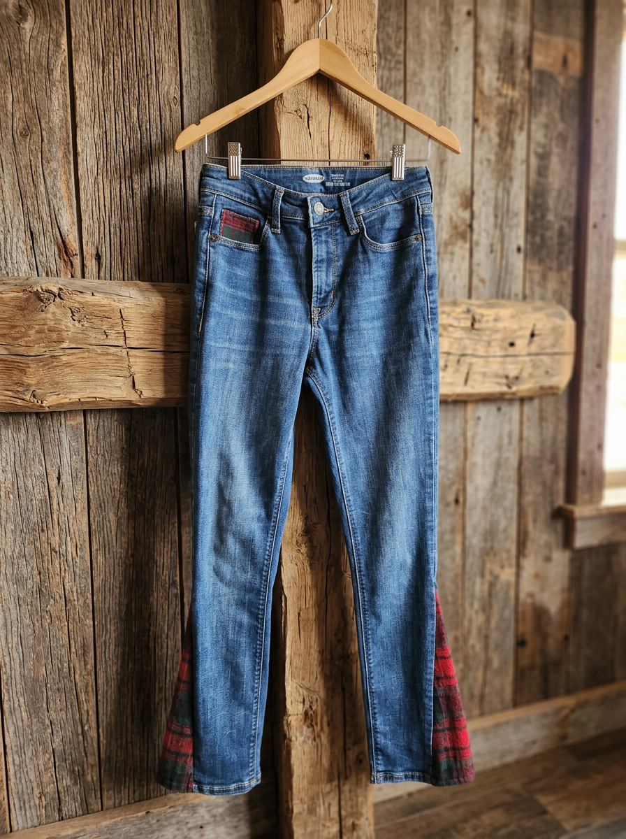 Old Navy Rockstar Super Skinny Jeans Women's Size 2 Custom Plaid Flare Hem Mid Rise Stretch Denim