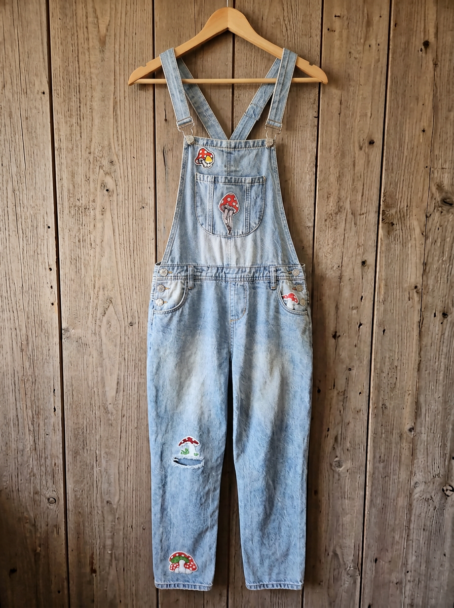 Blank Paige Mushroom Patch Denim Overalls – Size S