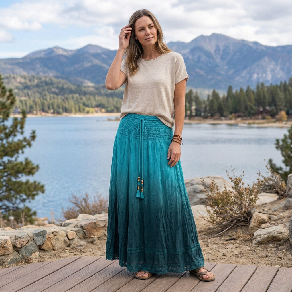 Lapis Teal Ombre Skirt – L
