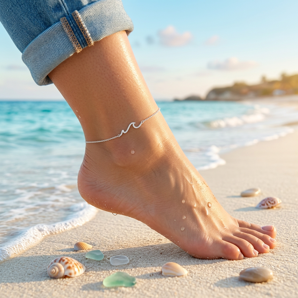 Pura Vida Pave Wave Anklet Silver