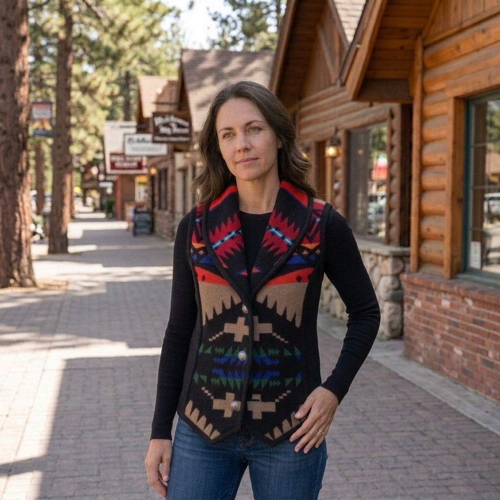 Southwestern Aztec Fleece Vest Women's Small Black Open Front Western Blanket Vest