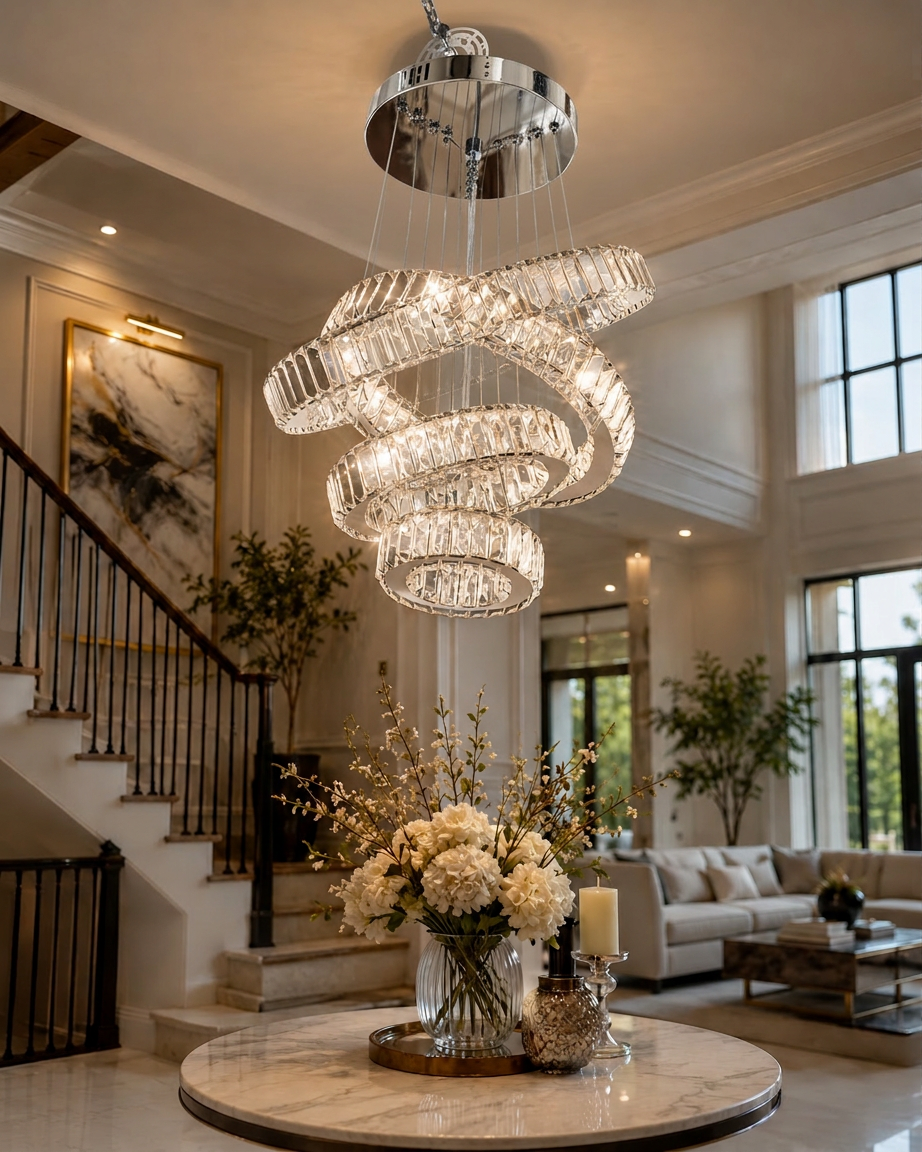 Modern 4-Ring Adjustable LED Crystal Chandelier
