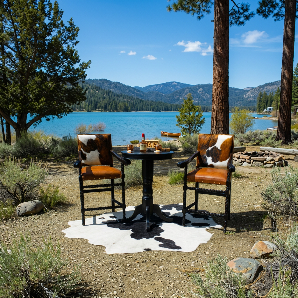 Lorec Ranch Collection Regency Barstool with Arms Dark Brown Leather and Cowhide