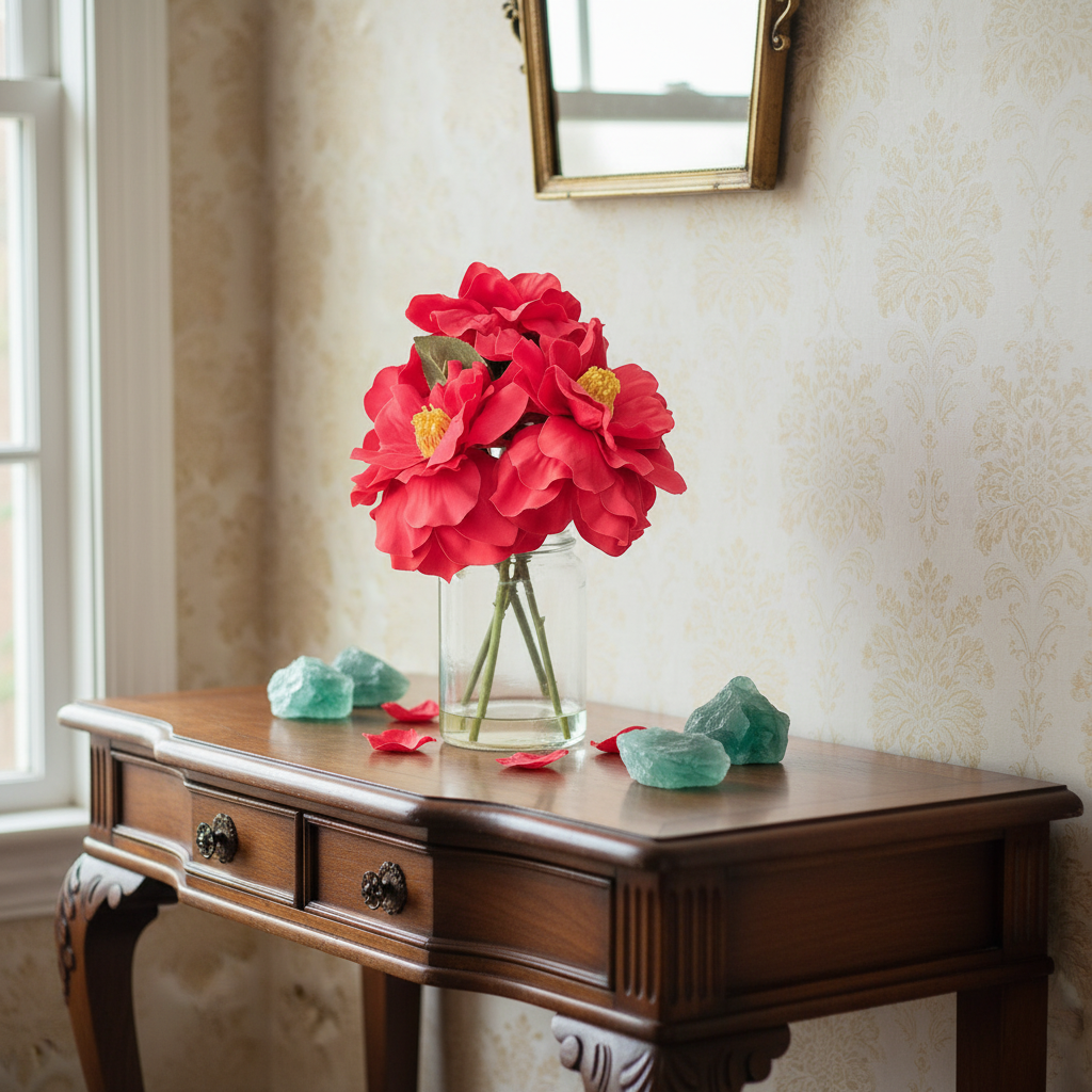 Faux Flowers in a Glass Mason Jar Vase