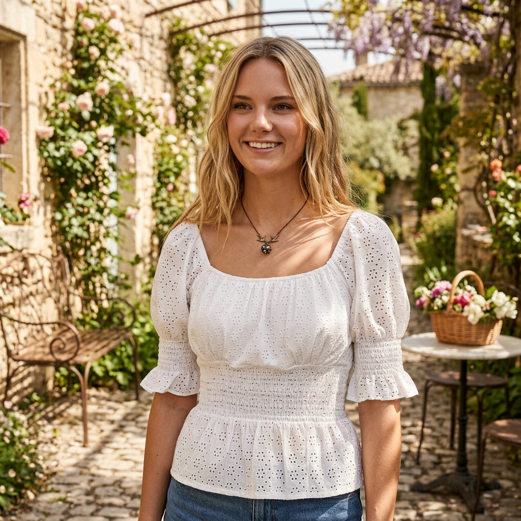 Urban Romantics White Eyelet Smocked Cropped Flowy Blouse
