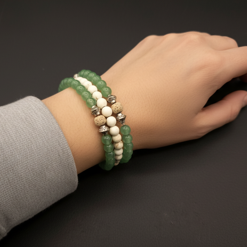 Green And White Wired Wrap Bracelet