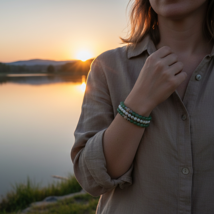 Green And White Wired Wrap Bracelet