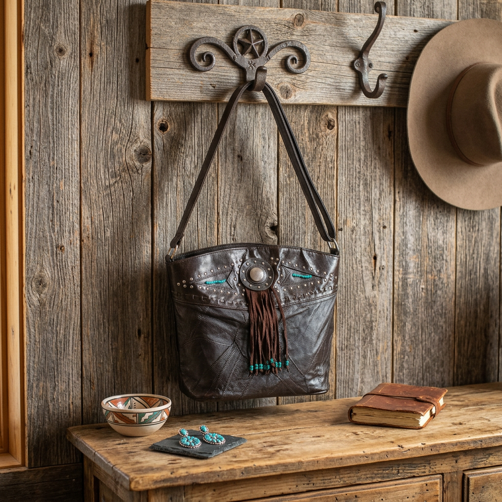 Shoulder Bag with Fringe and turquoise beads