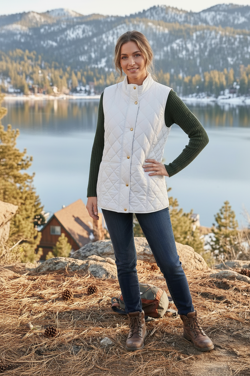 Kim Rogers Women's White Quilted Vest