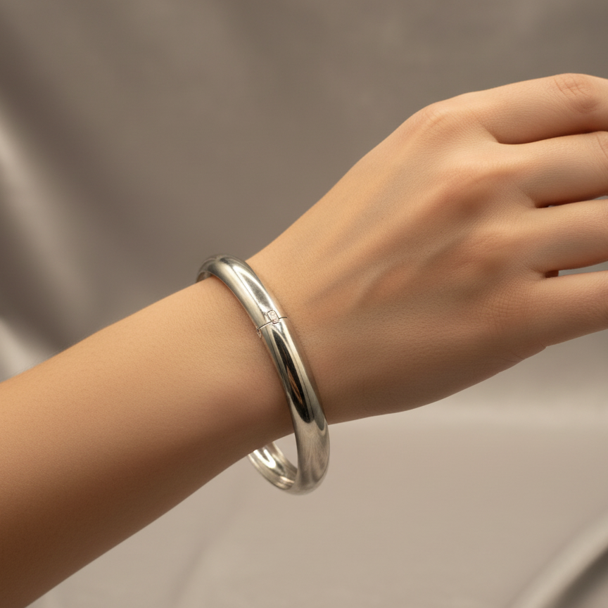 Slick Silver Toned Bangle Bracelet