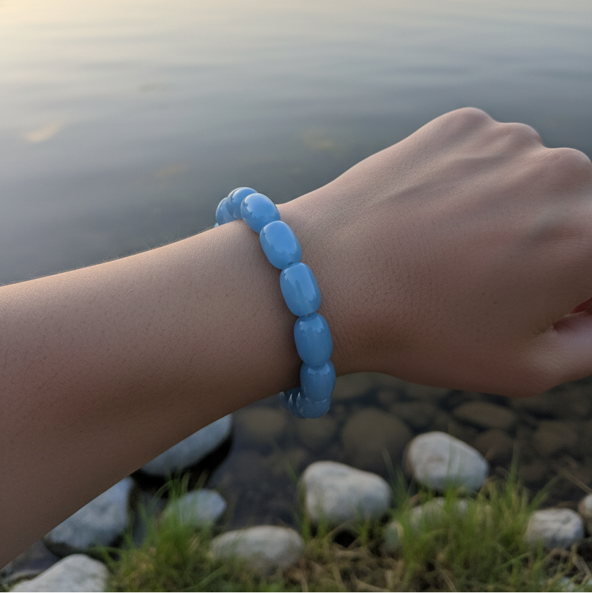 Natural Blue Stone Beaded Stretch Bracelet