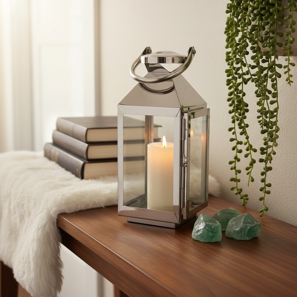 10" Metal Glass Candle Lantern