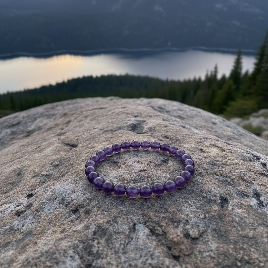 Plastic Purple Beaded Stretch Bracelet