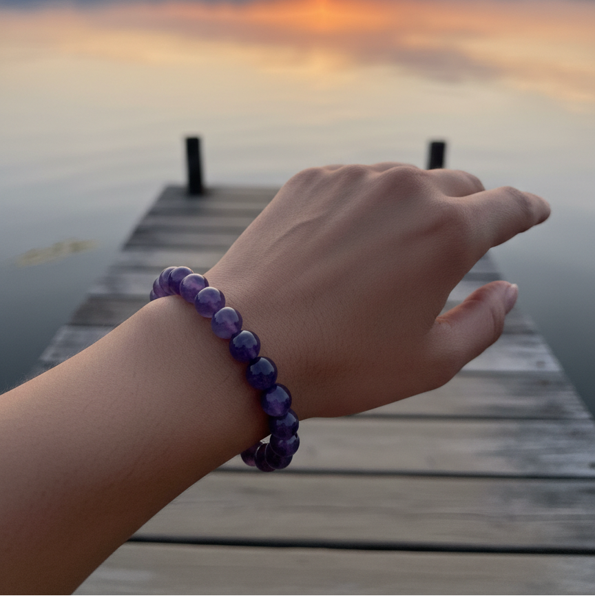 Plastic Purple Beaded Stretch Bracelet