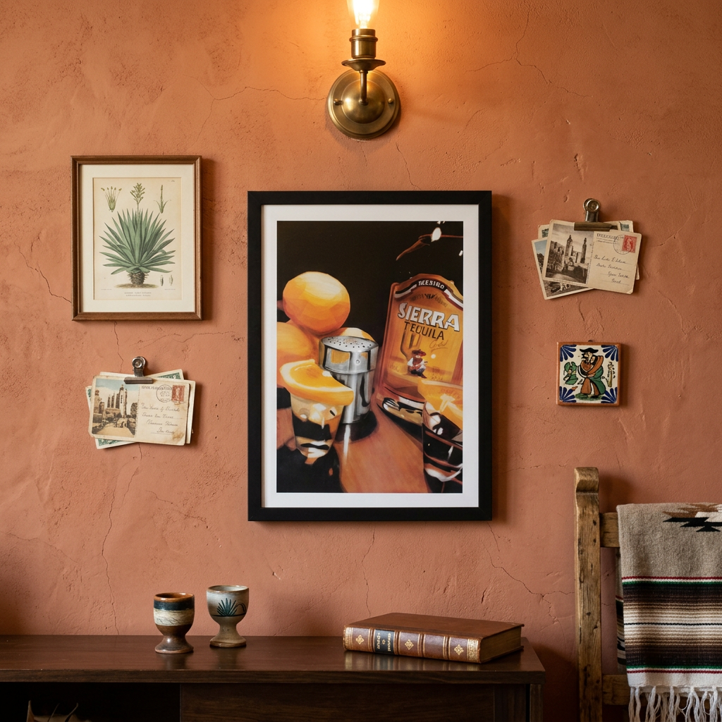 Sierra Tequila Mexico Framed Art Piece featuring the Sierra Tequila, Shot Glasses, & Lemons