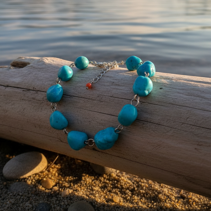 Faux Chunk Turquoise On a Chain Bracelet