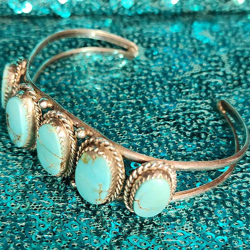 Vintage Navajo Blue Turquoise Cuff Bracelet Sterling Silver