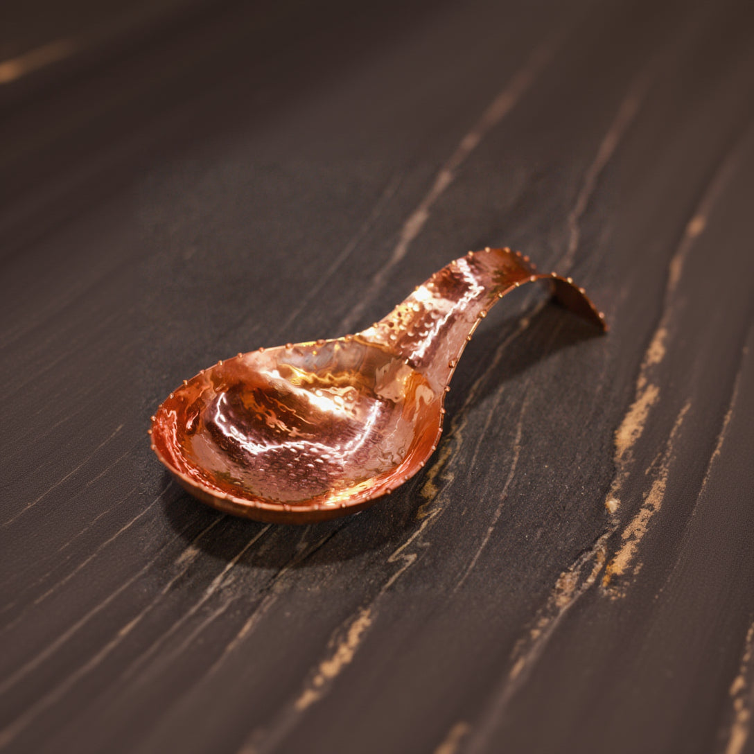 Copper Spoon Rest with Hammered with Rimmed Accent