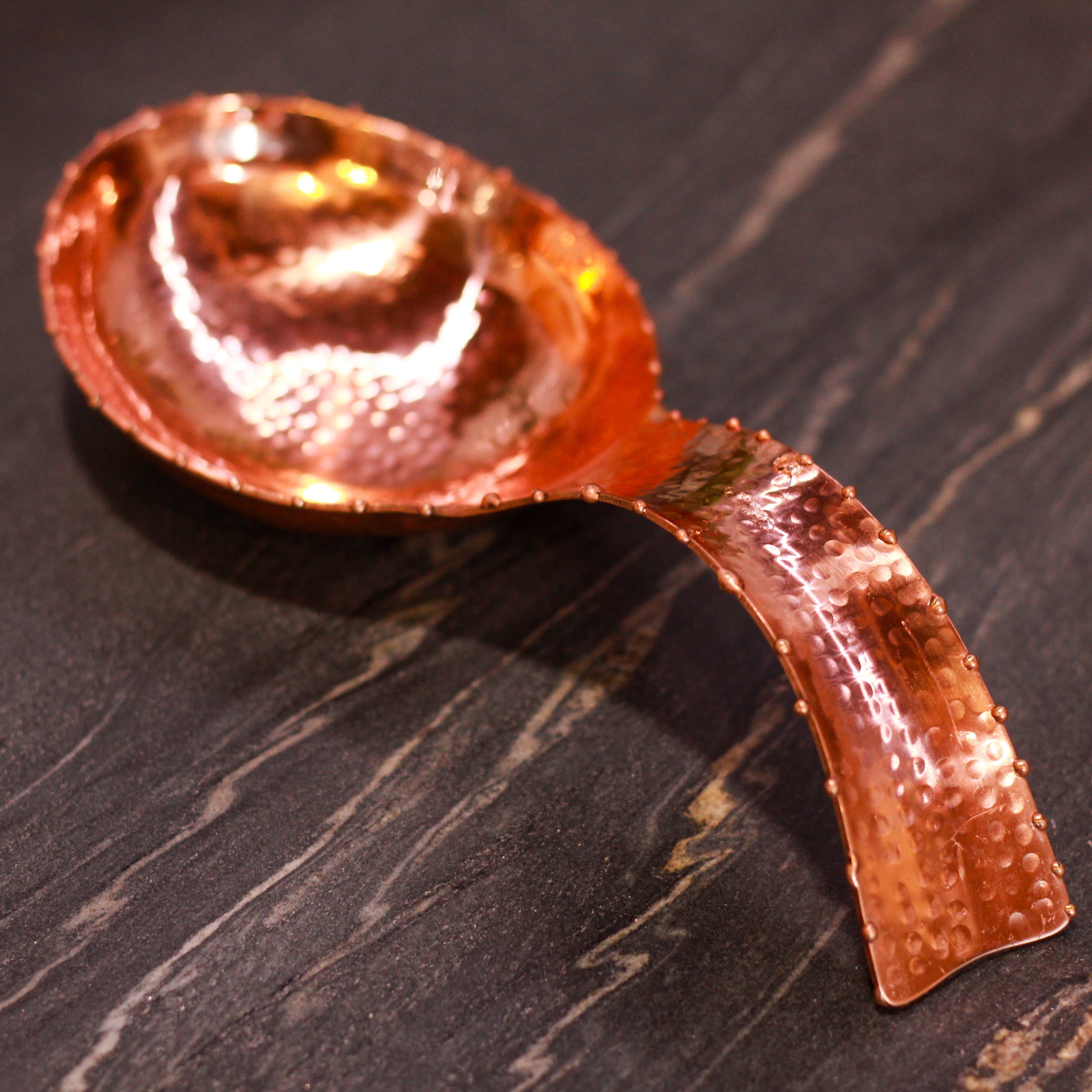 Copper Spoon Rest with Hammered with Rimmed Accent