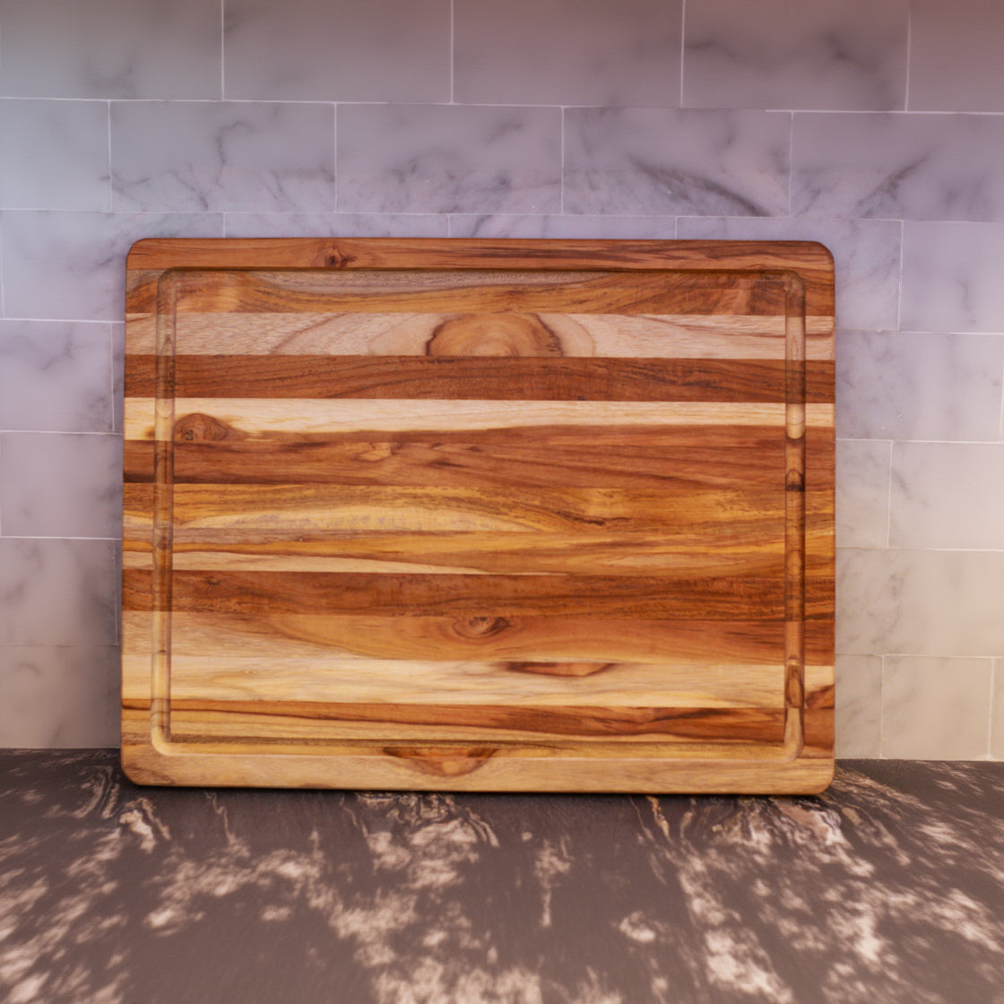 Large Ribbed Rectangle Wooden Cutting Board Butcher Block Serving Board 2 Sizes Available