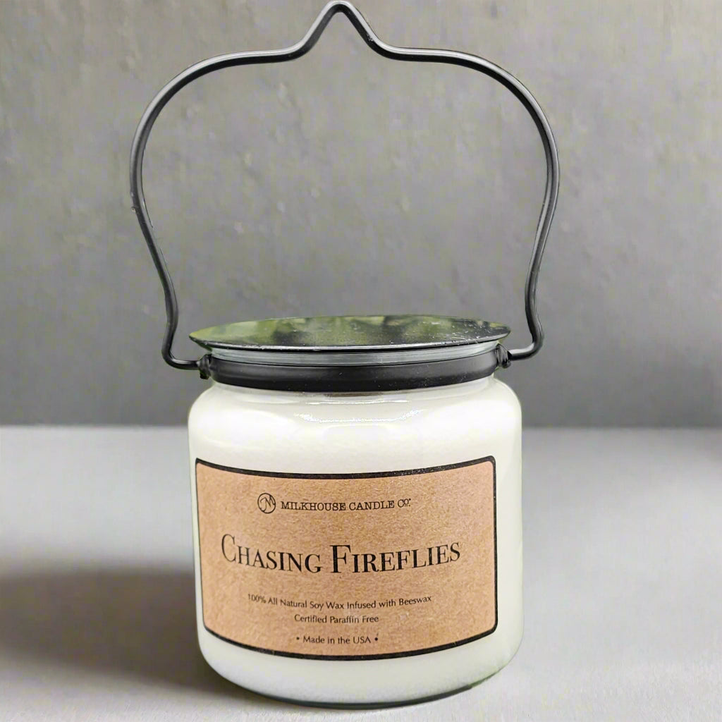 milkhouse candle co chasing fireflies 4x4 soy candle glass jar with handle lid new
