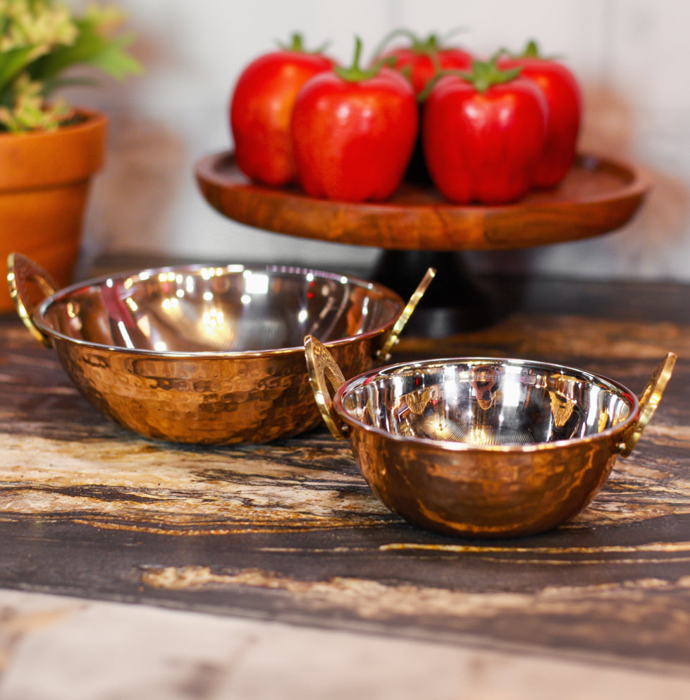 Hammered Copper Serving Karahi Bowl