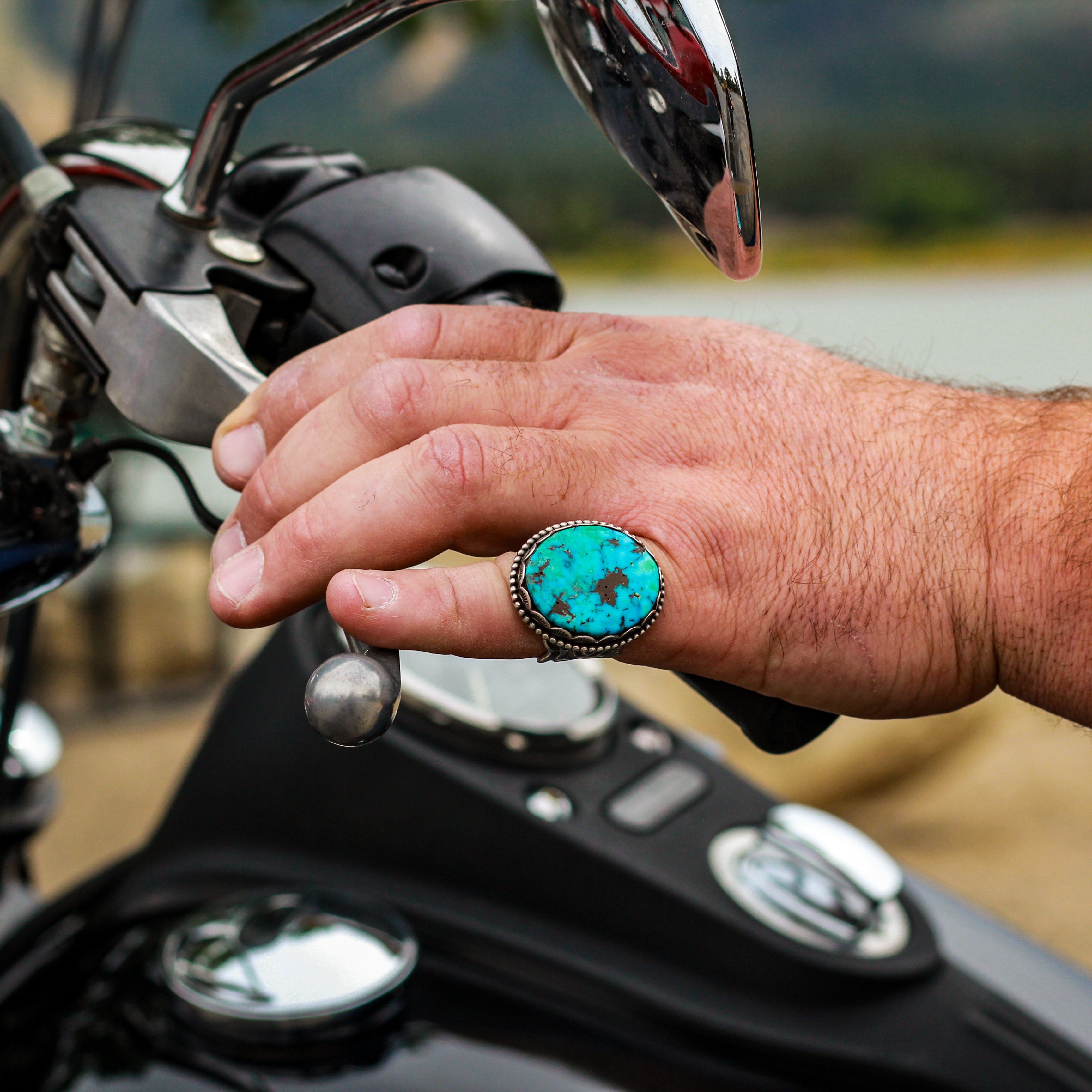 Vintage Navajo Sterling Silver Big Turquoise Ring Stamped Elgin Tom Size 11