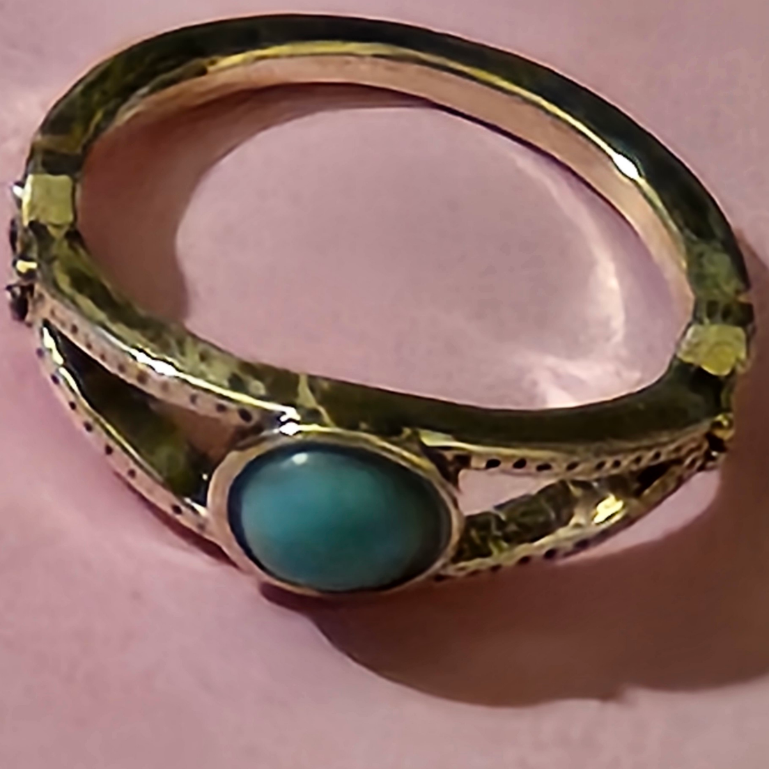 Faux Turquoise Alloy Silver Plated Ring Size 5.5