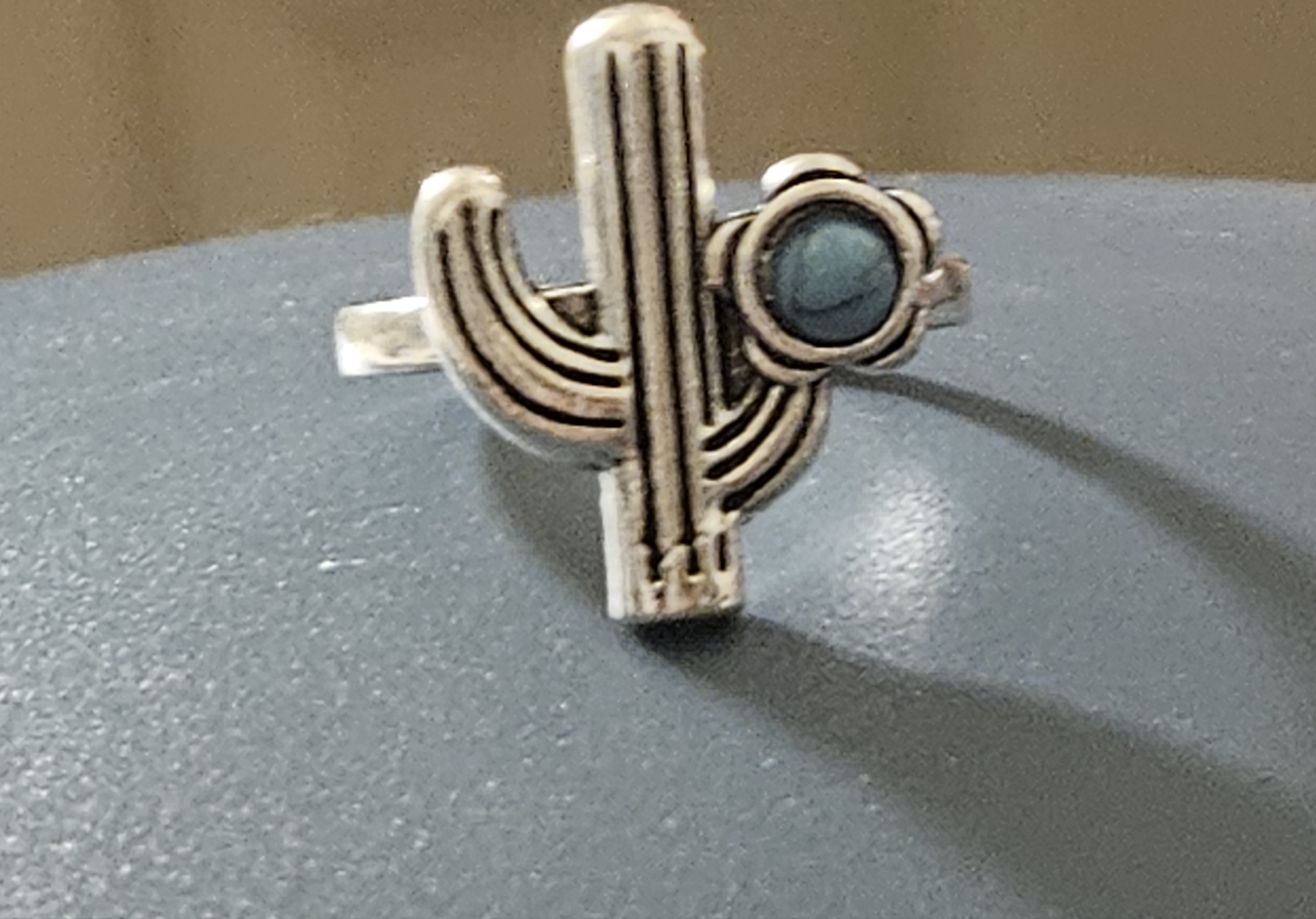 Alloy Silver Plated Faux Turquoise Cactus Ring Size 6.5