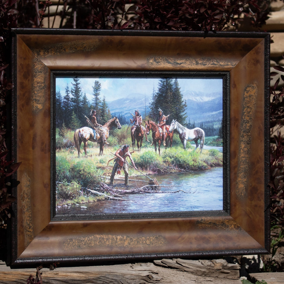 Canvas Transfer Lonestar Print of Indians and Horses at the River