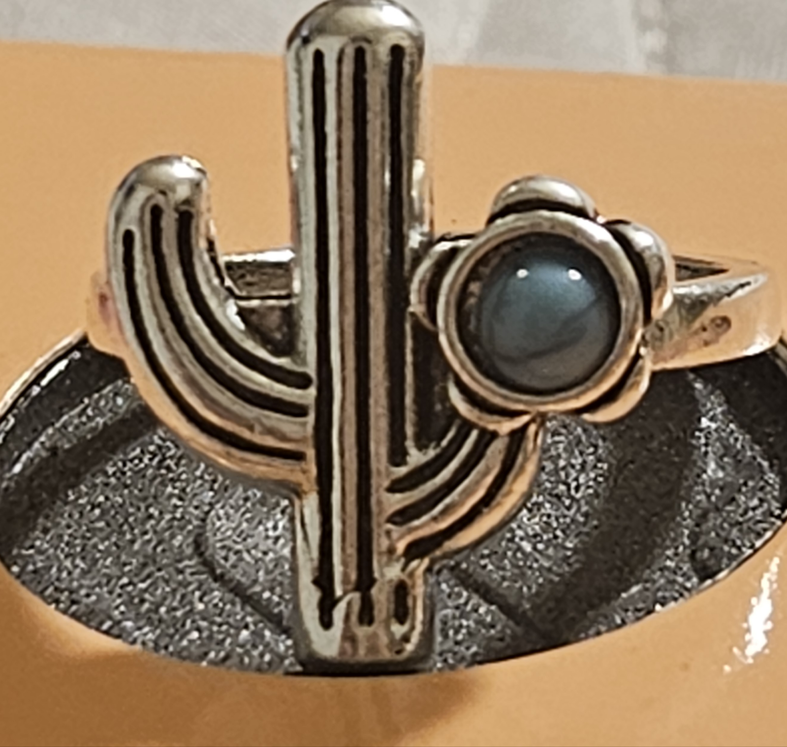 Alloy Silver Plated Faux Turquoise Cactus Ring Size 6.5