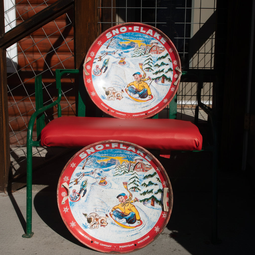 Vintage 1950s Sno-Flake Sled Disc Saucer Metal Garton Toy Sheboygan WI 26"