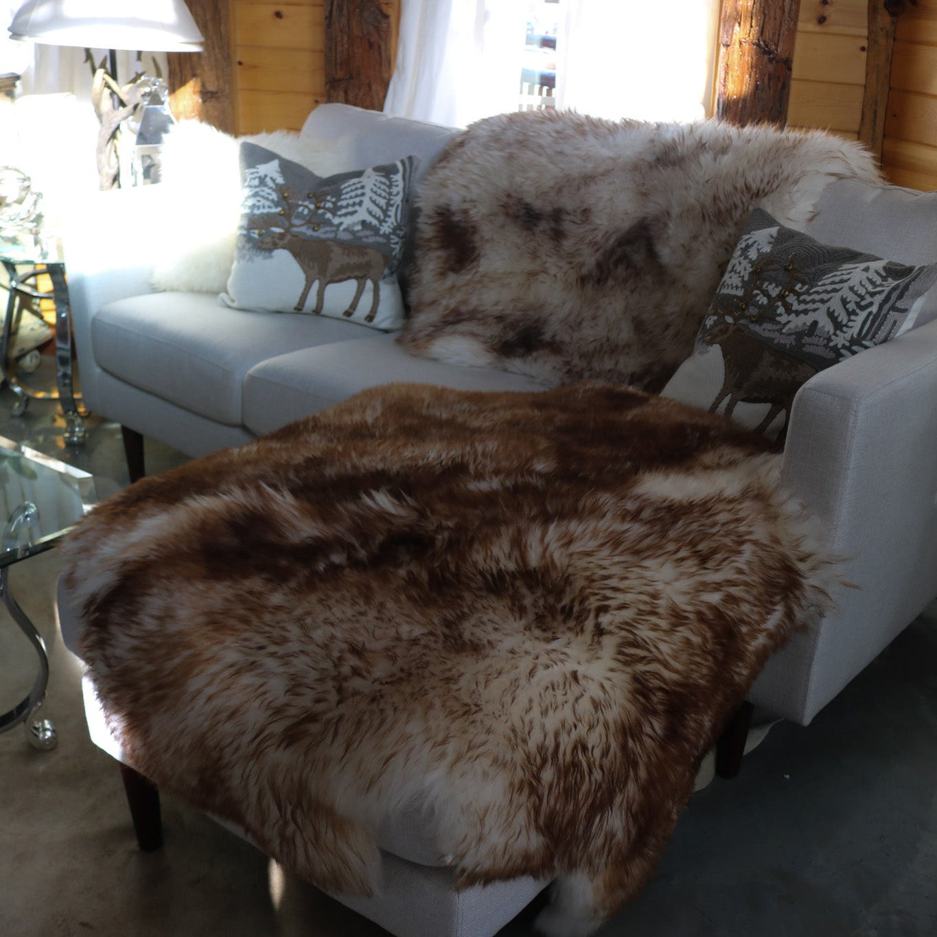 Double XL Mouflon Genuine Leather Light Brown Sheepskin Decorative Rug