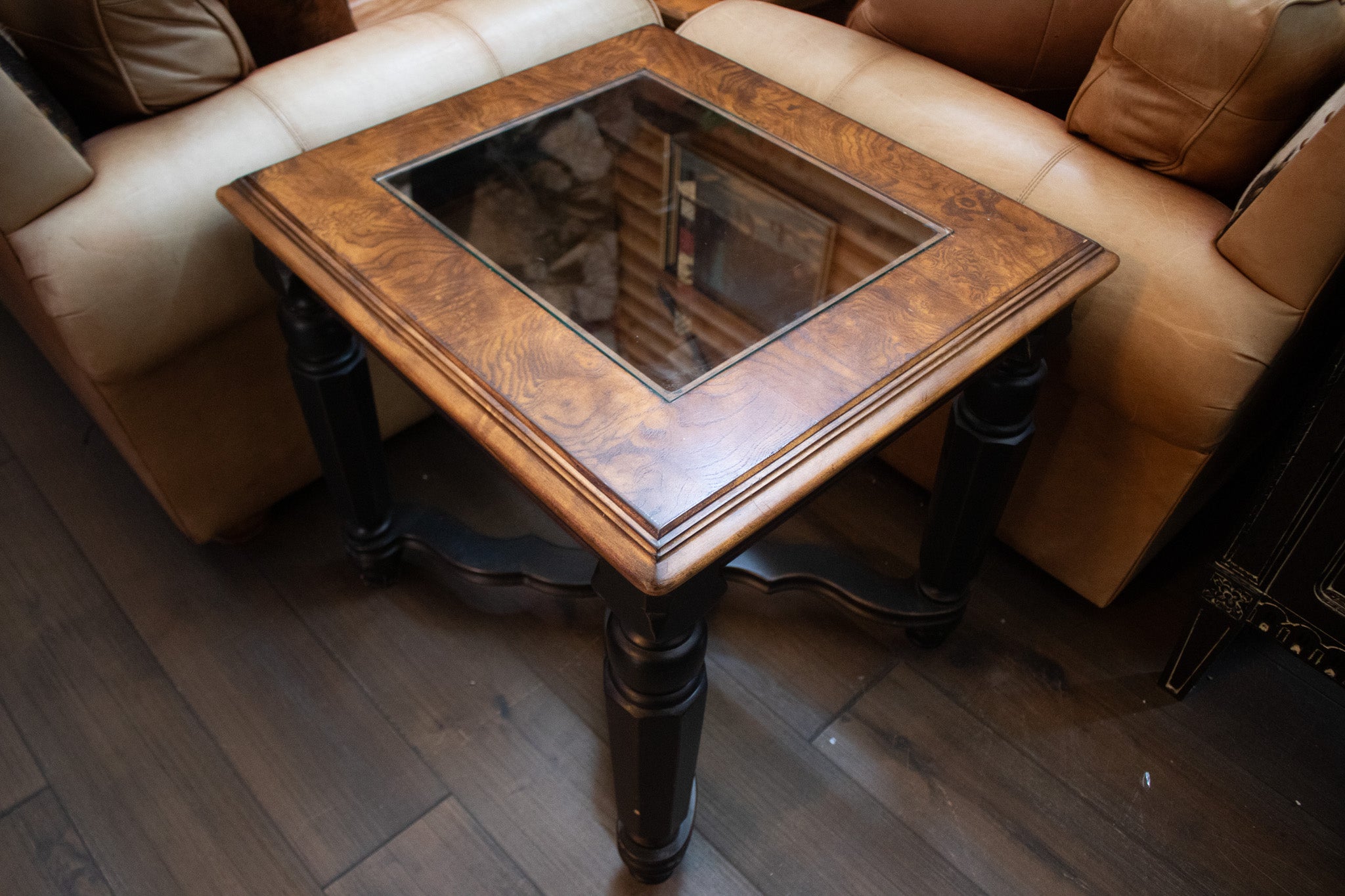 Square End Table Top with Small Glass Inlay