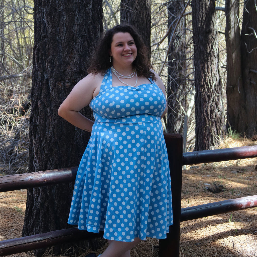Light Blue Polka Dot Midi Dress Size 4XL