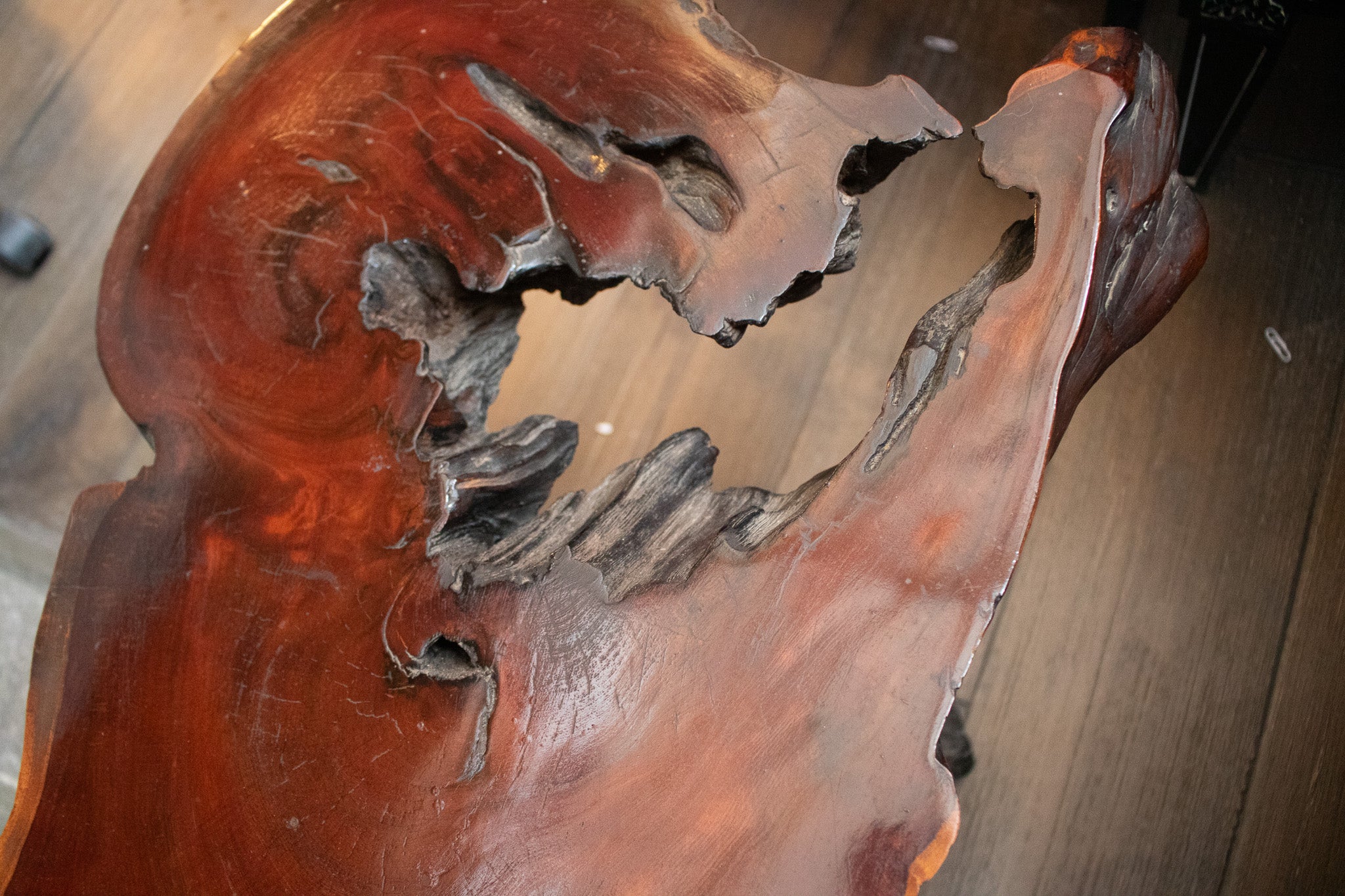 Rustic Raw Milled Burnt Wood Coffee Table