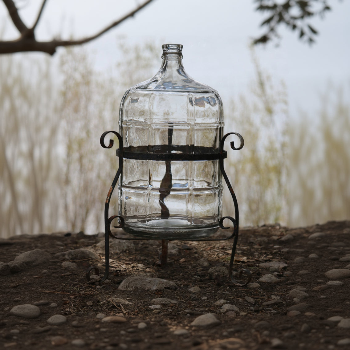 Vintage Glass Jug with Metal Stand