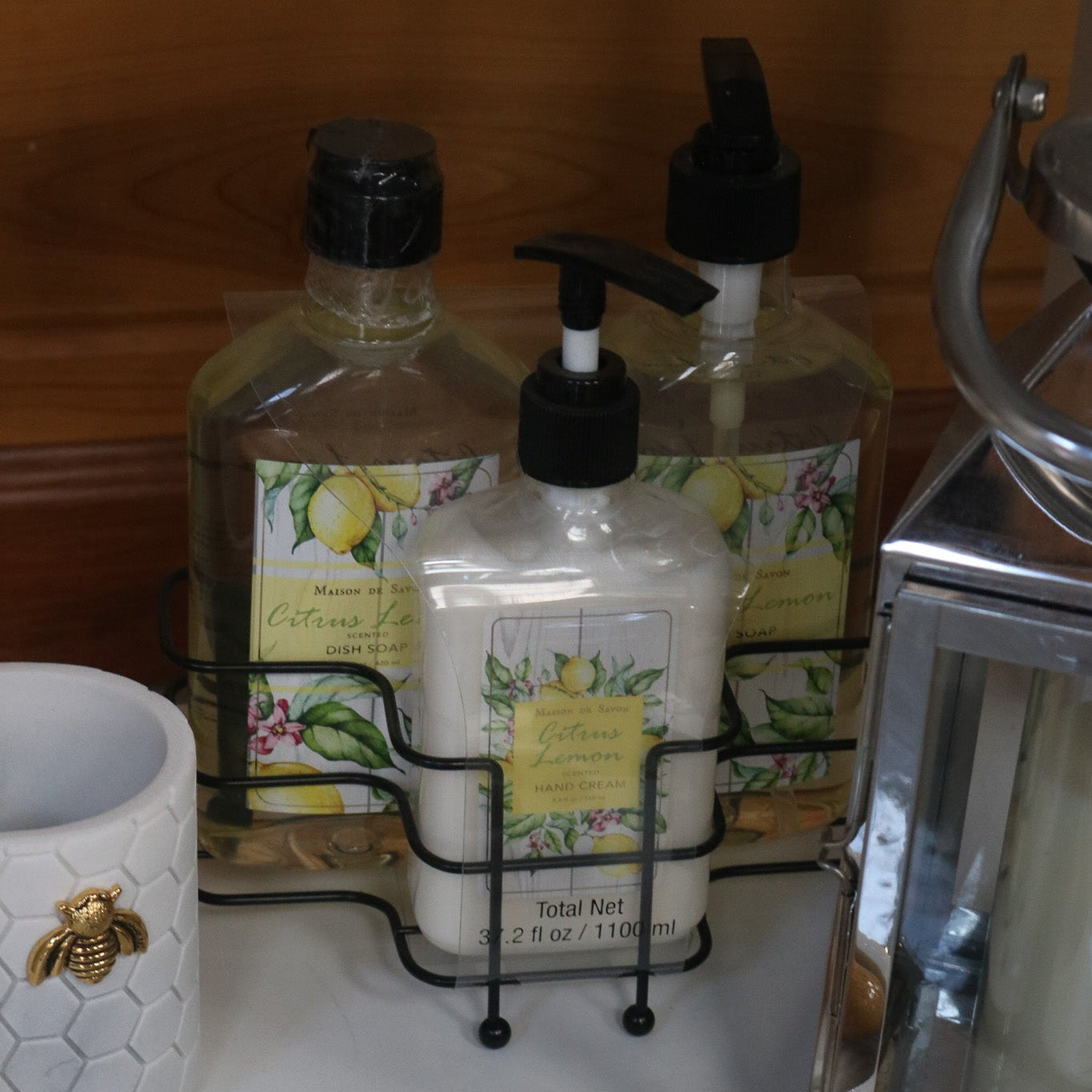 Maison De Savon 3 Piece Citrus Hand Cream & Soap Set with Metal Basket Caddy