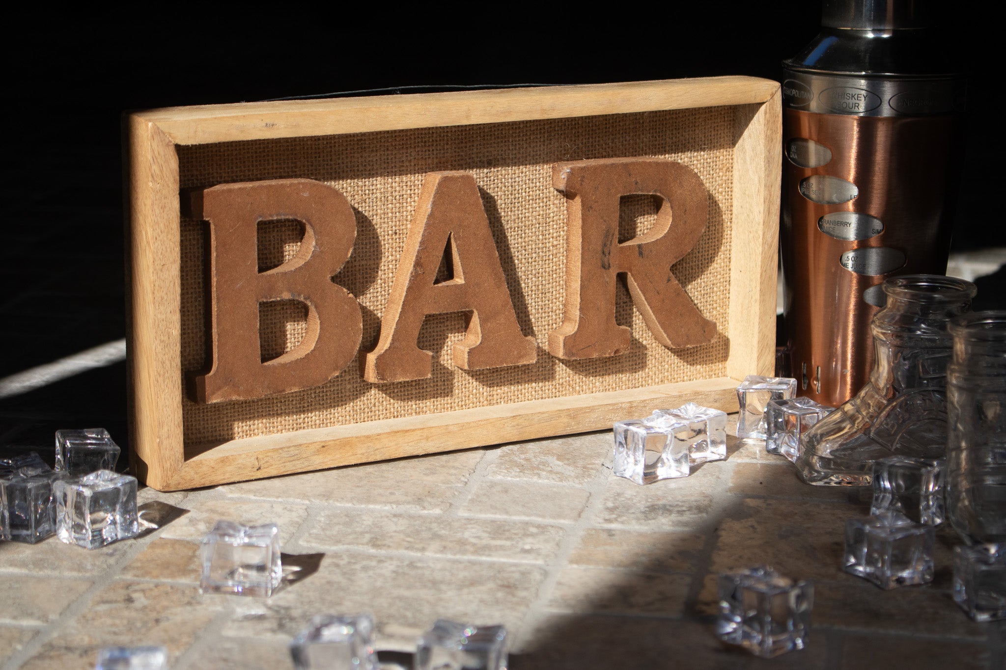 Rustic Bar Burlap Hanging Wood Sign