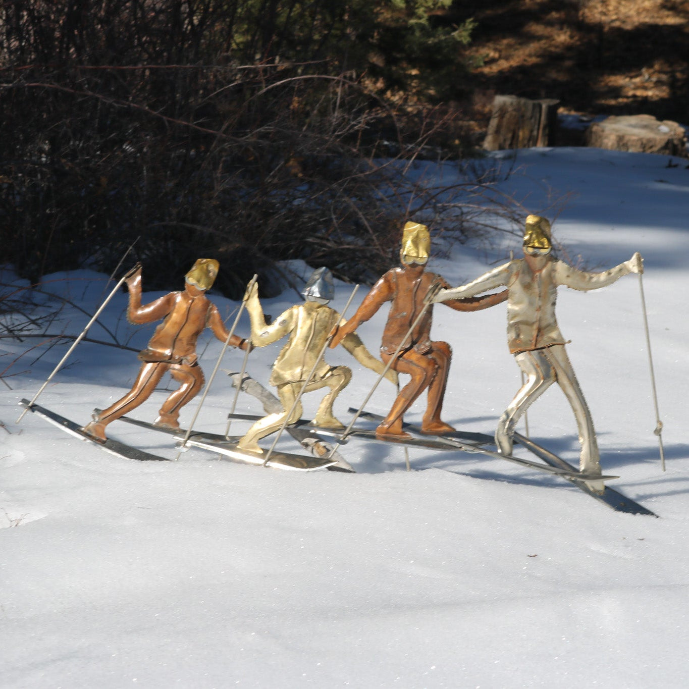 Metal Ski Family Sword & Spike Sculpture