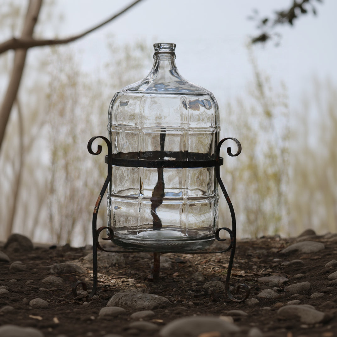 Vintage Glass Jug with Metal Stand