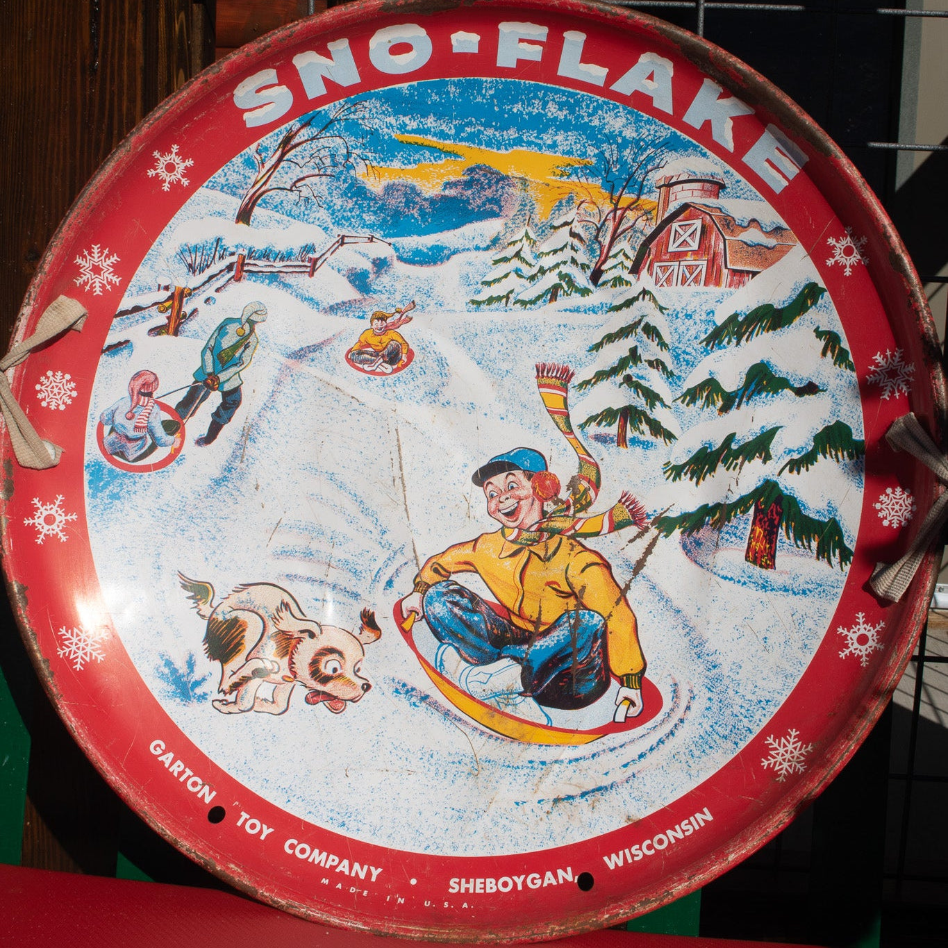 Vintage 1950s Sno-Flake Sled Disc Saucer Metal Garton Toy Sheboygan WI 26"