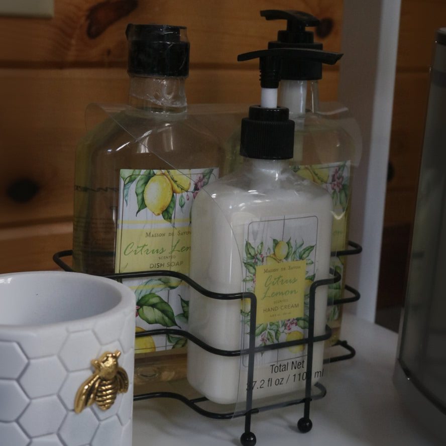 Maison De Savon 3 Piece Citrus Hand Cream & Soap Set with Metal Basket Caddy