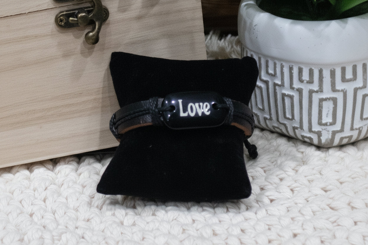 Leather Strap "Love" Charm Adjustable Bracelet