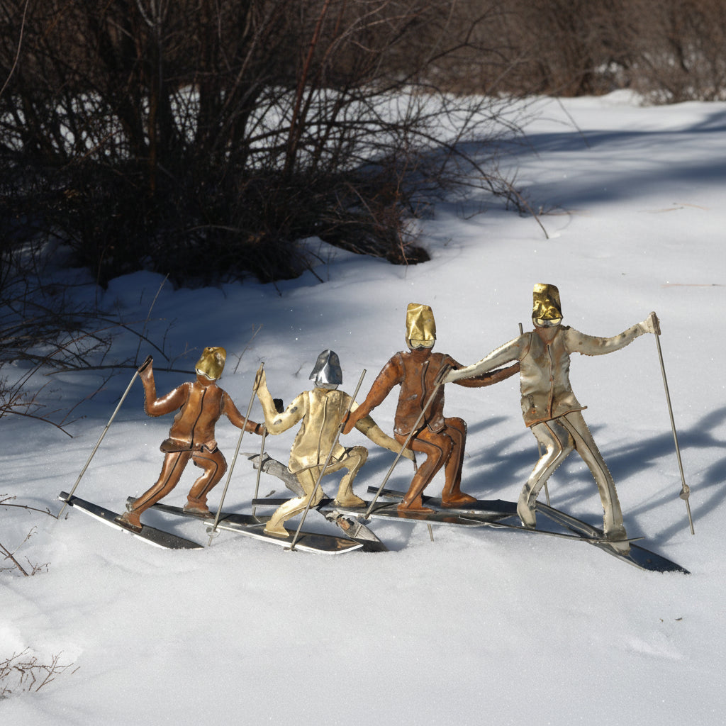 Metal Ski Family Sword & Spike Sculpture