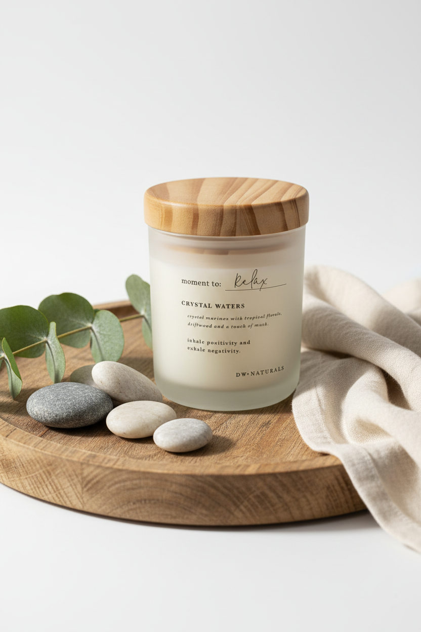 DW Naturals Crystal Waters Candle – 'Moment to Relax' Refreshing Scent for Mindful Moments