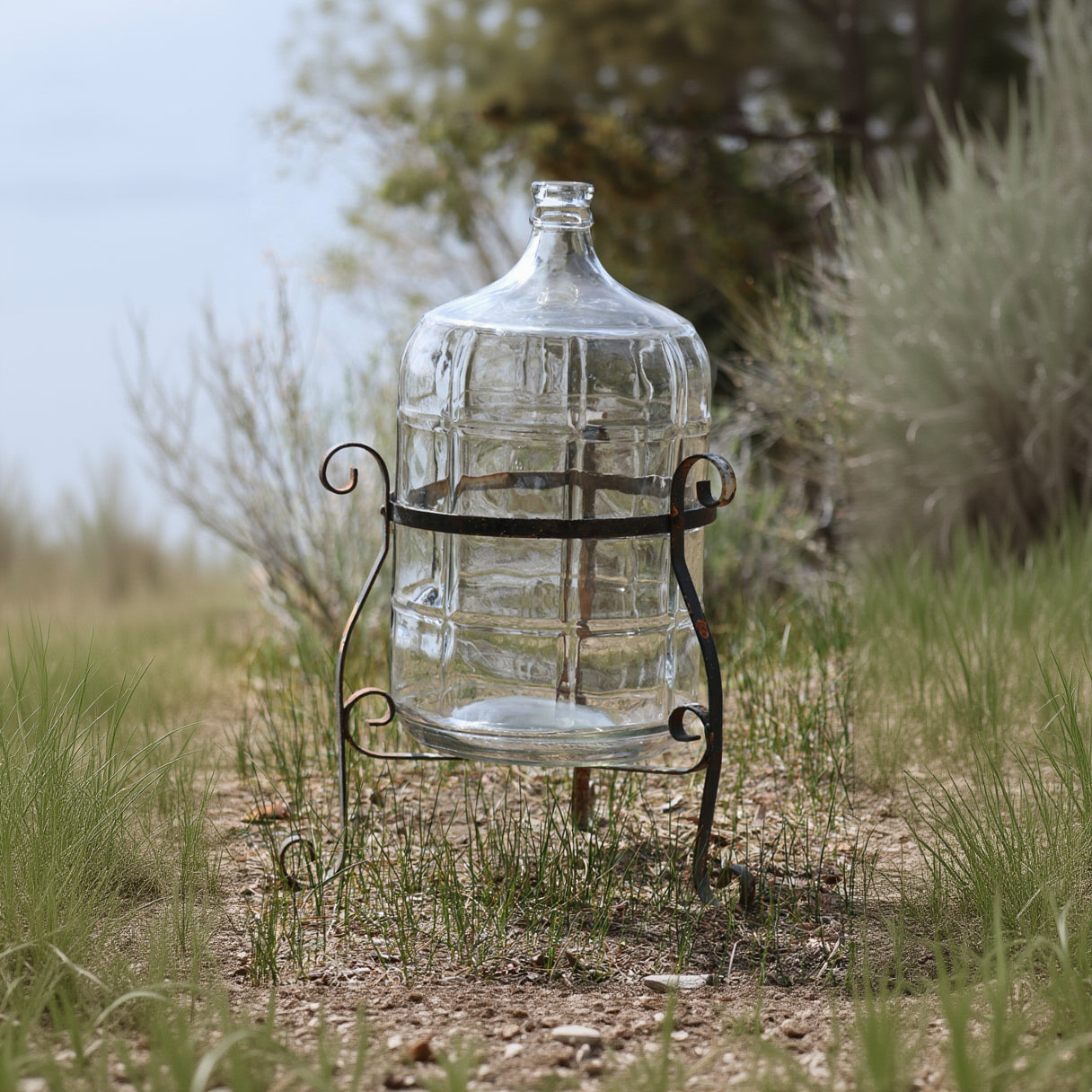 Vintage Glass Jug with Metal Stand