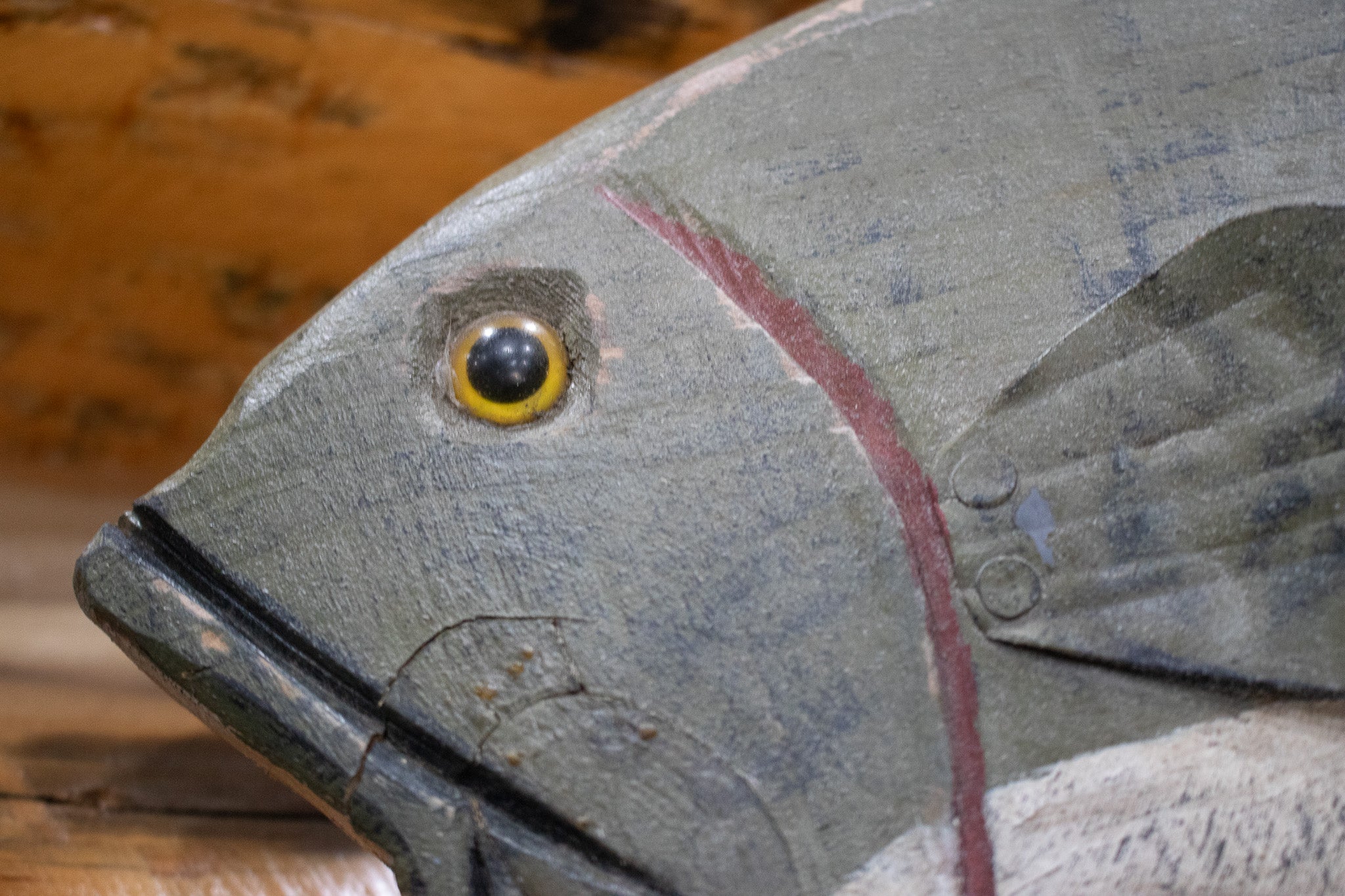 Wood Carved Colorfully Painted Fish with Metal Fin Details