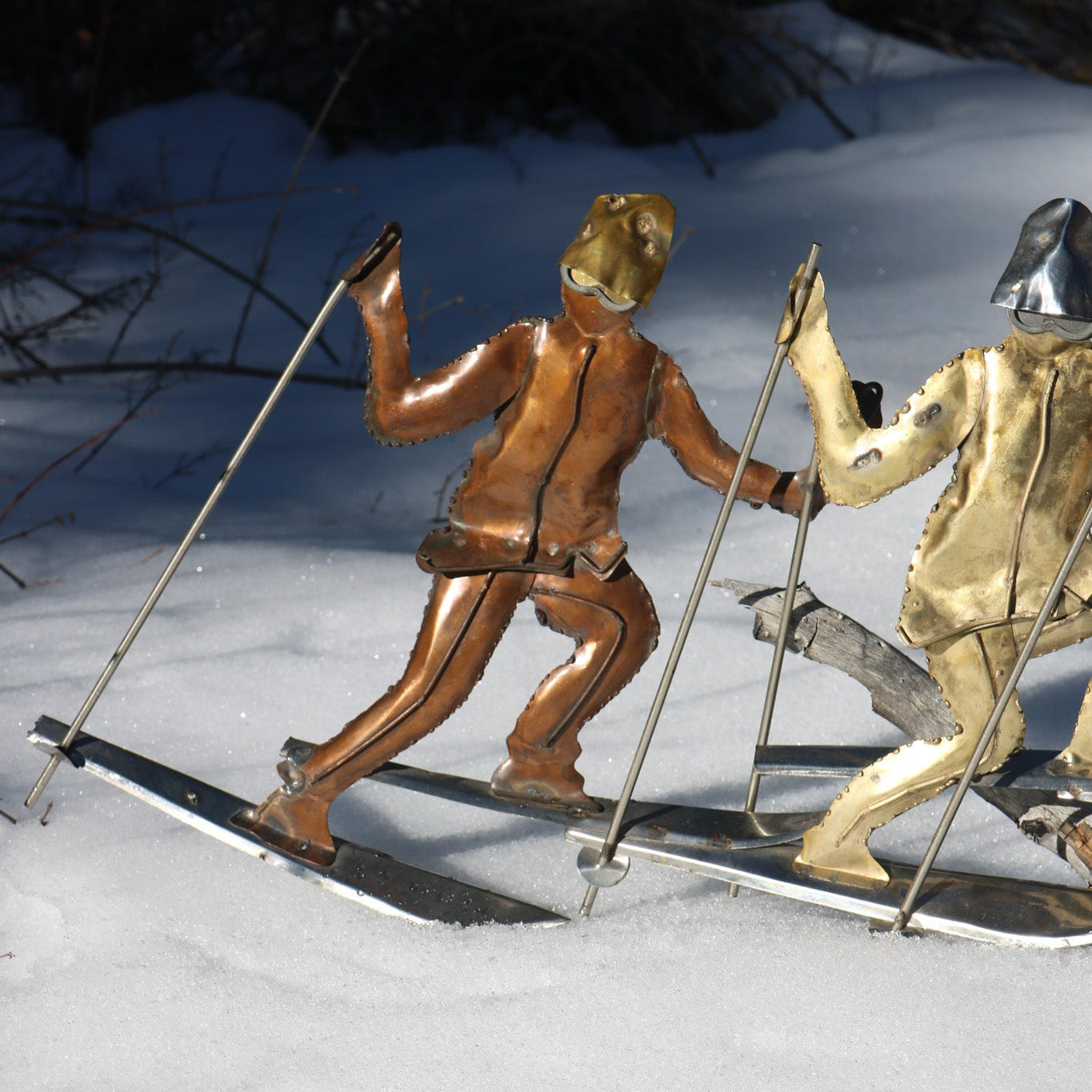 Metal Ski Family Sword & Spike Sculpture