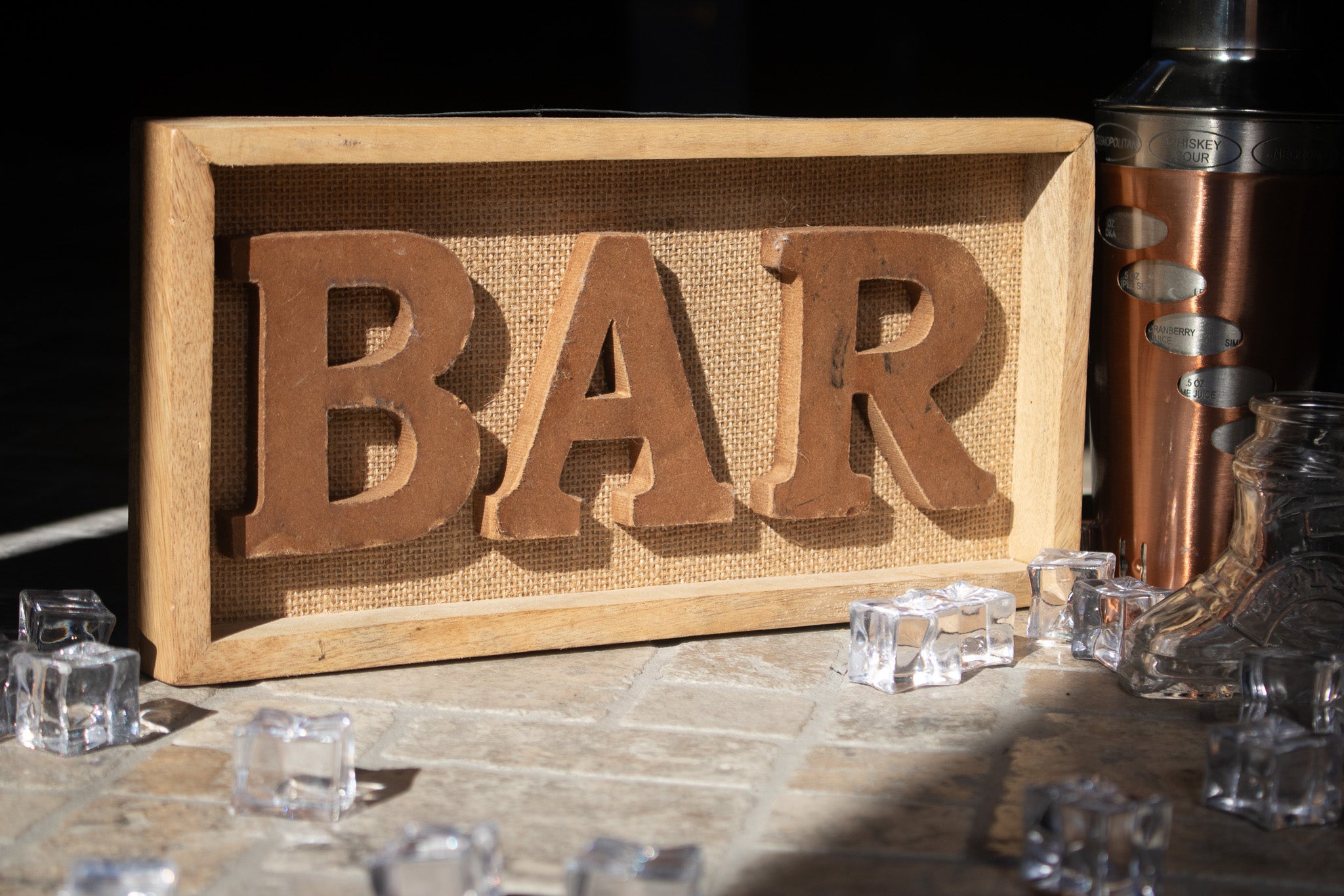 Rustic Bar Burlap Hanging Wood Sign